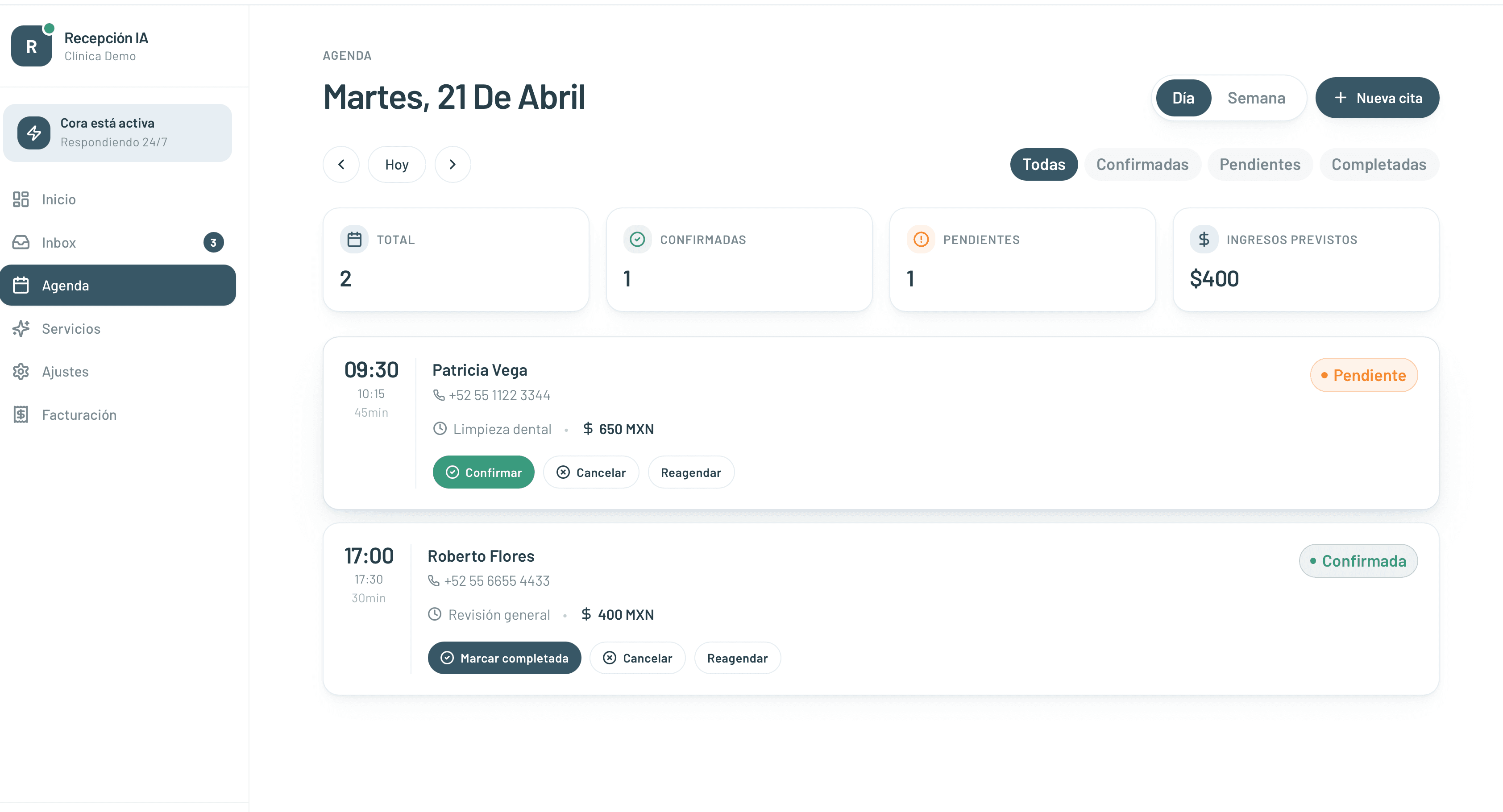 Calendario propio integrado