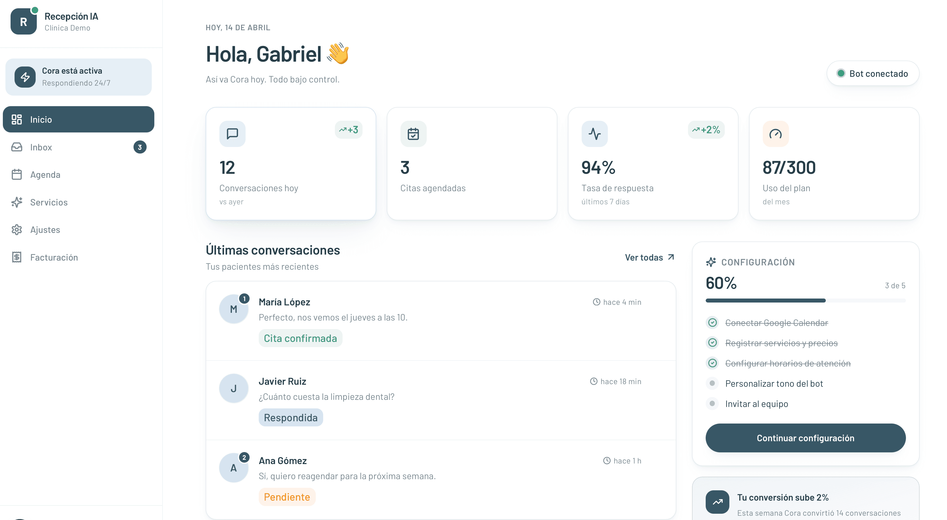 Panel con métricas y revenue